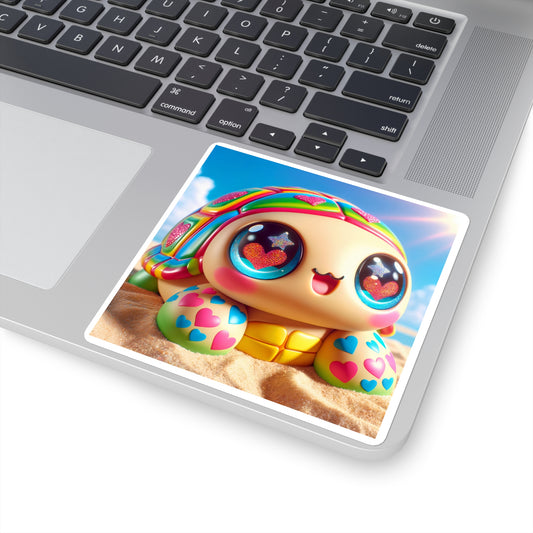 Autocollant | Carré | Kawaii Fantaisie | Tortue Arc-en-ciel