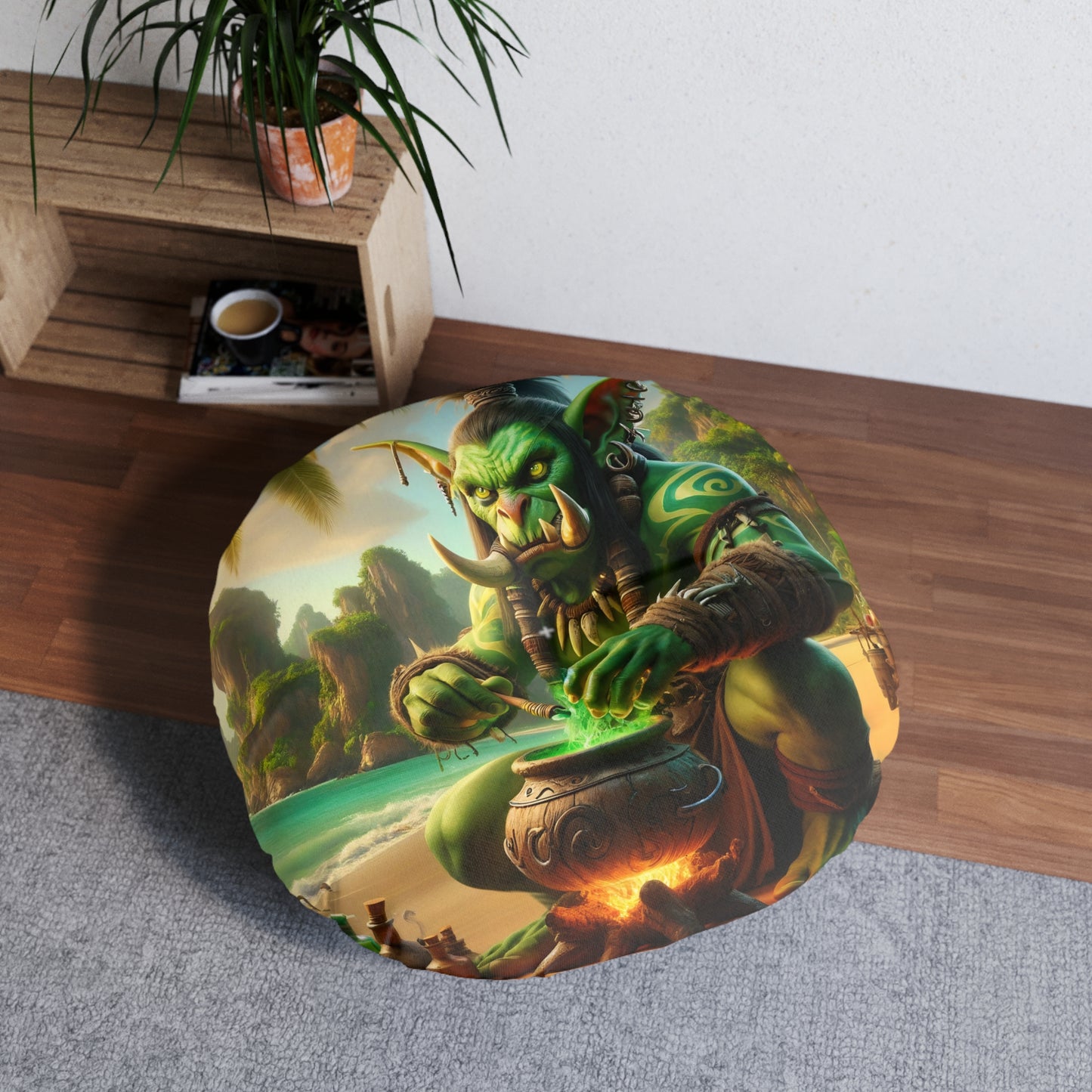 Poduszka | Poduszka podłogowa | Pikowana | Okrągły | Szamanizm Tropikalny | Ork Warzyciel