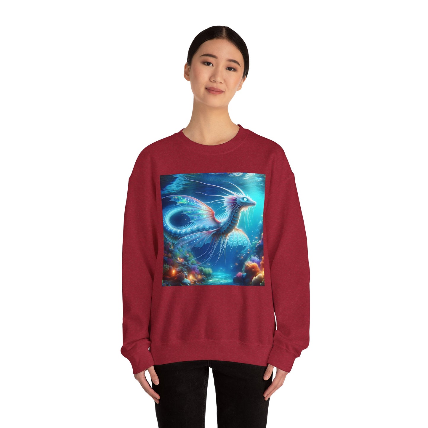 Bluza dresowa | Unisex | Okrągły dekolt | Gruba mieszanka | Mitologia morska | Ryujin | Smok wodny