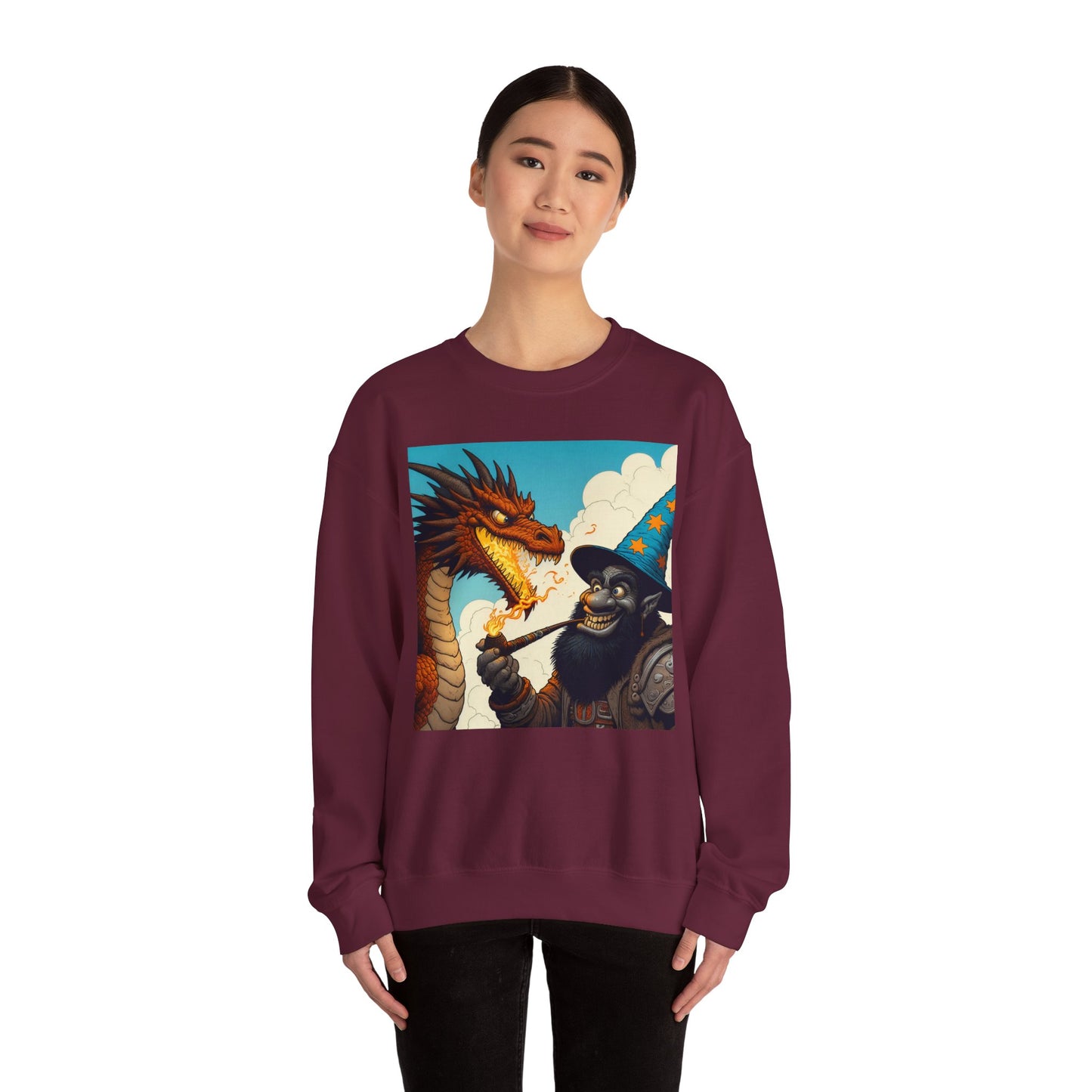 Bluza dresowa | Unisex | Okrągły dekolt | Gruba mieszanka | Heroiczne fantasy | Smok i czarodziej
