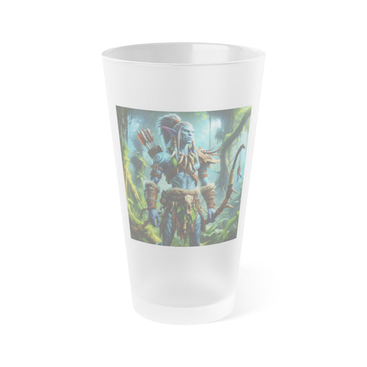 Glass | Pint Glass | Frosted | Tribal Fantasy | Wood Elf Warrior