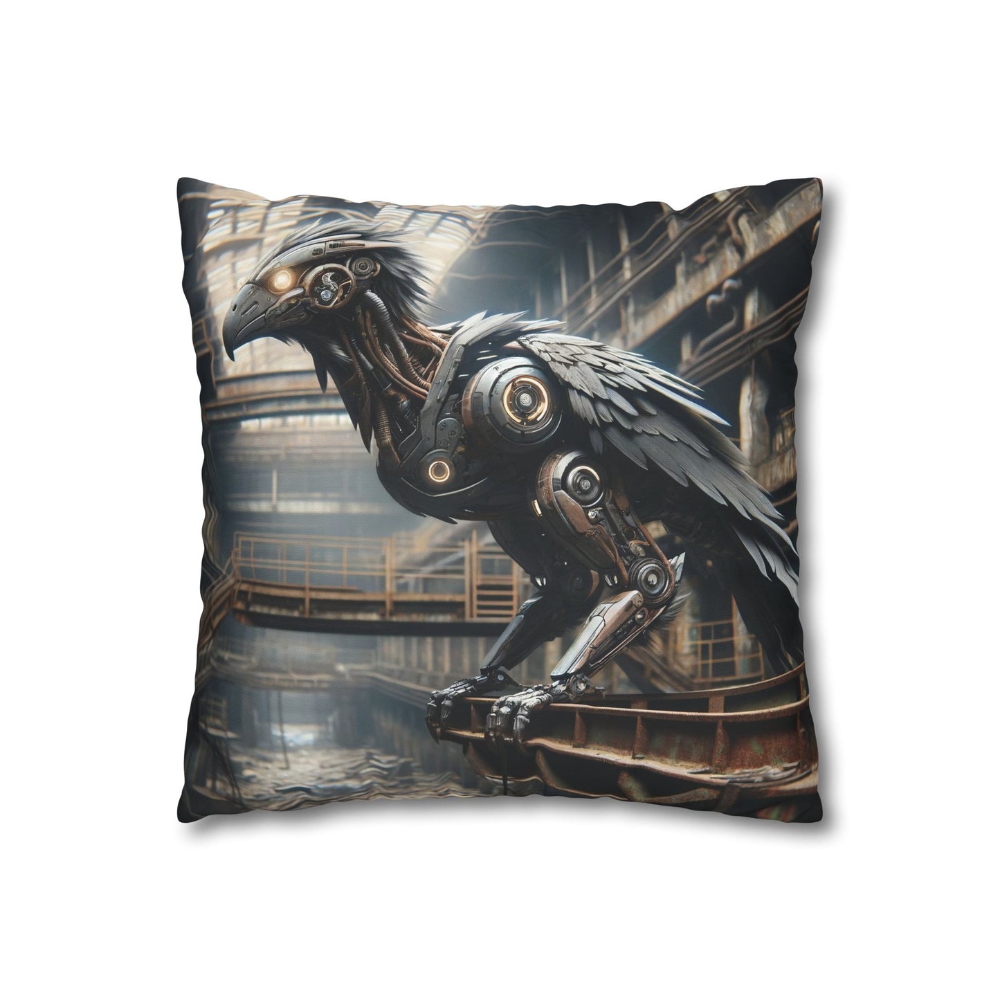 Taie d'oreiller | Carré | Toile de polyester | Steampunk | Rétrofuturisme | Corbeau