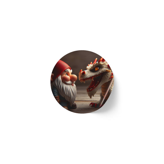 Rolo de Etiquetas Adesivas | Redondo | Folclore Oriental | Gnomo e Dragão