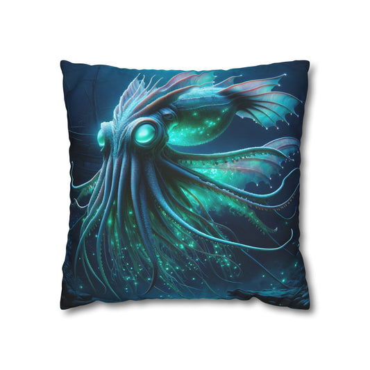 베갯잇 | 정사각형 | 폴리에스터 캔버스 | 러브크래프트 공포 | 심해 레비아탄