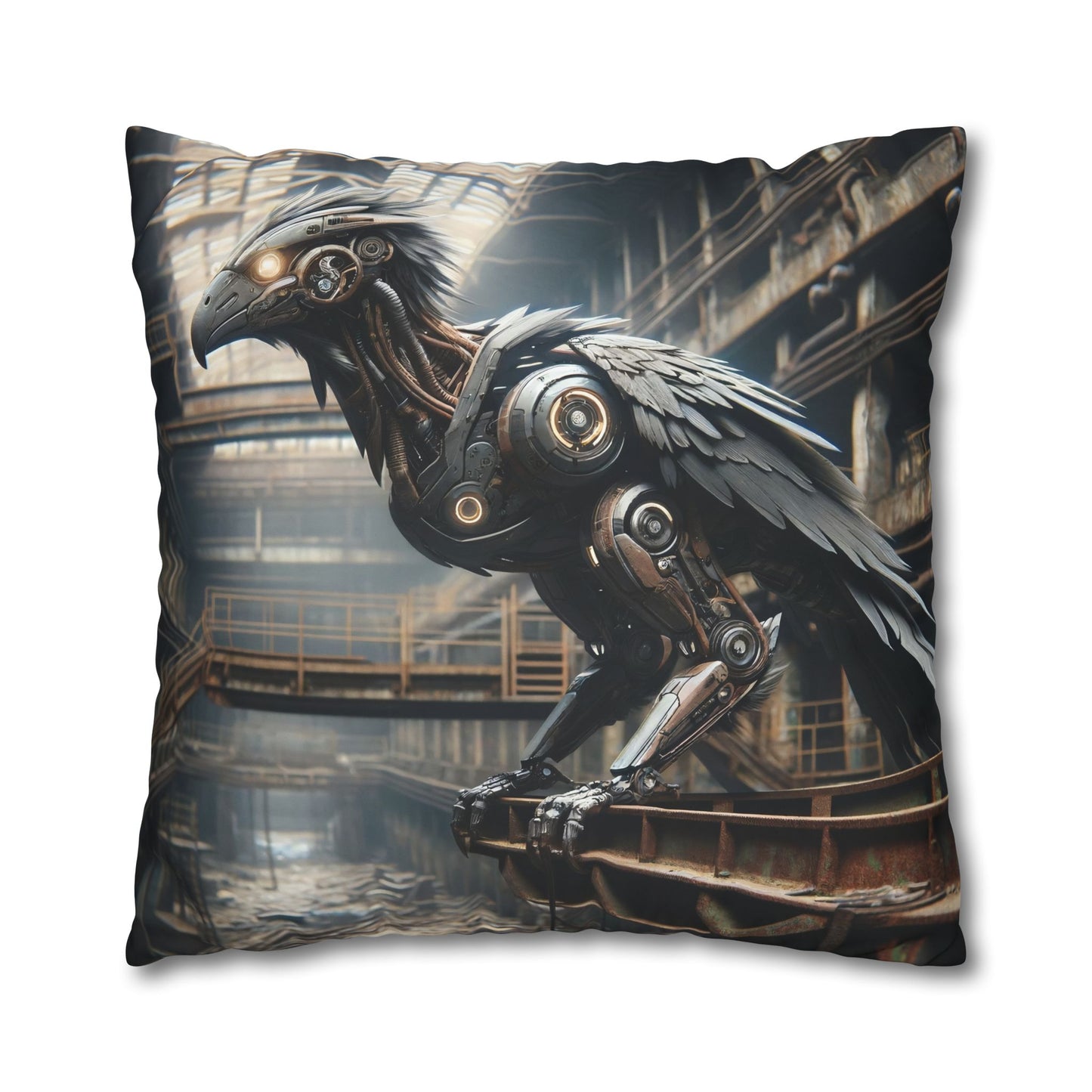 Taie d'oreiller | Carré | Toile de polyester | Steampunk | Rétrofuturisme | Corbeau