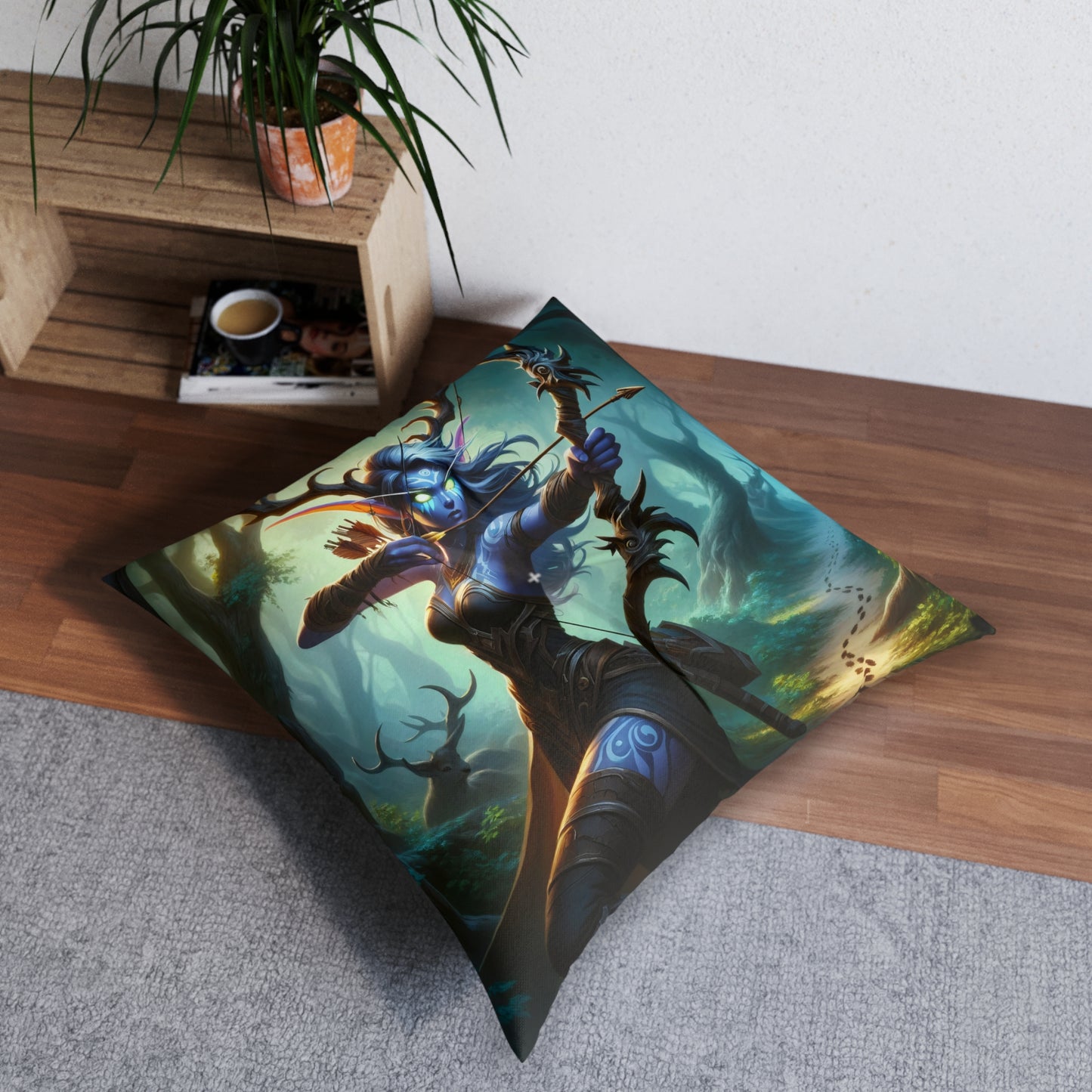 تکیہ | فرش کا تکیہ | ٹفٹڈ | مربع | جنگلی فینٹسی | روحانی شکاری