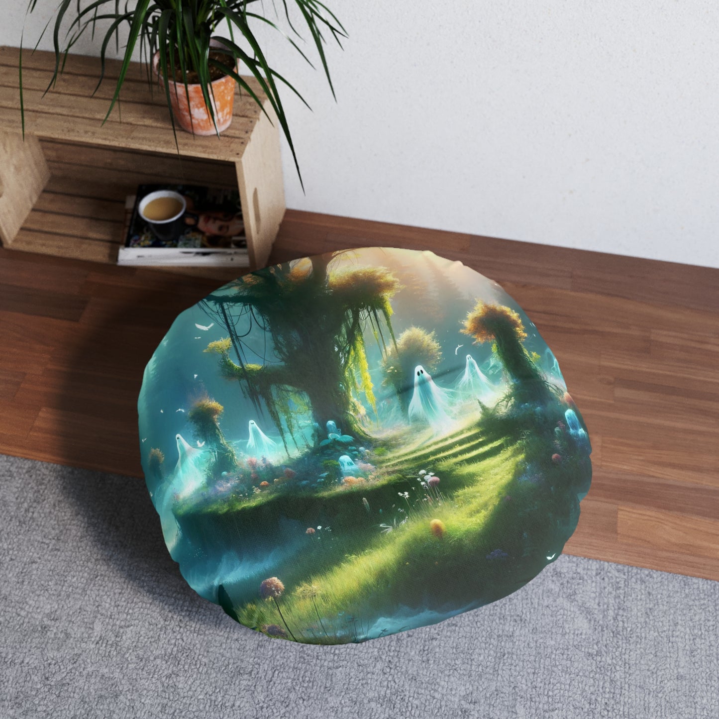 تکیہ | فرش کا تکیہ | ٹفٹڈ | گول | فولکلور | ارواح کی جنگل | افسانوی درخت