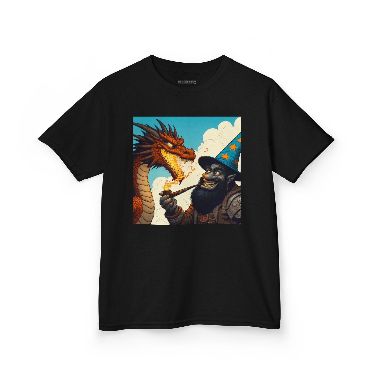 Camiseta | Camiseta Infantil | Algodão Pesado | Fantasia Épica | Duelo de Magia | Dragão