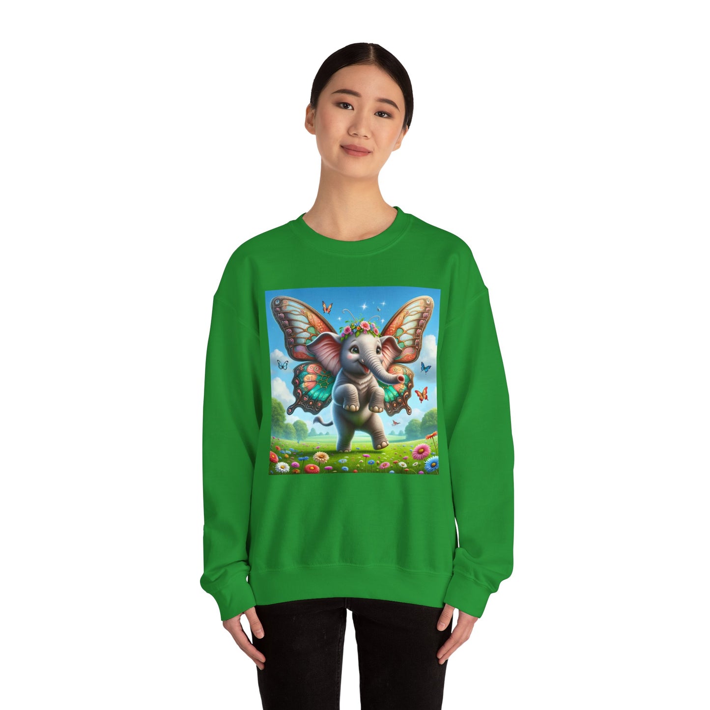 Bluza dresowa | Unisex | Okrągły dekolt | Gruba mieszanka | Baśniowa fauna | Airavata | Słonik