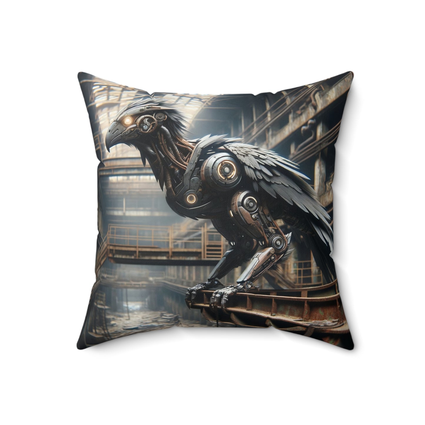 Cuscino | Poliestere | Quadrato | Steampunk Post-Apocalittico | Corvo Meccanico