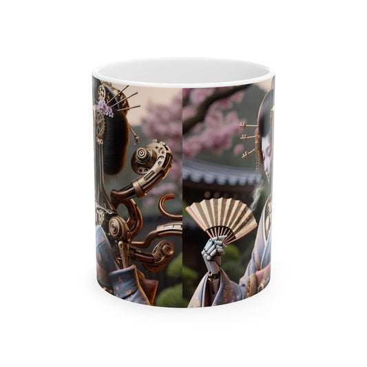 Krus | Keramikk | Hvit | Steampunk | Cyberpunk | Geisha