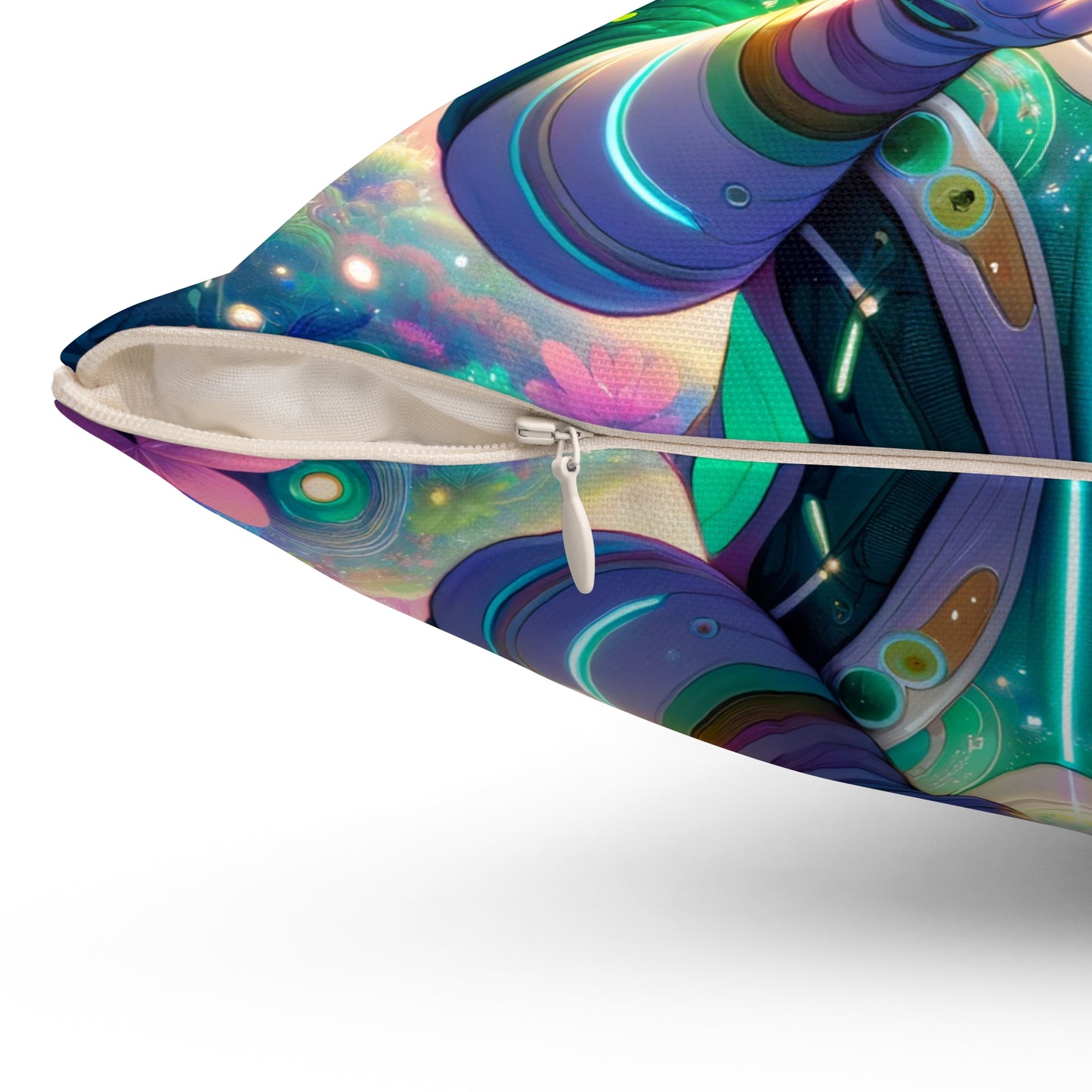 Cuscino | Poliestere | Quadrato | Arte Digitale | Biopunk | Verde Elfo