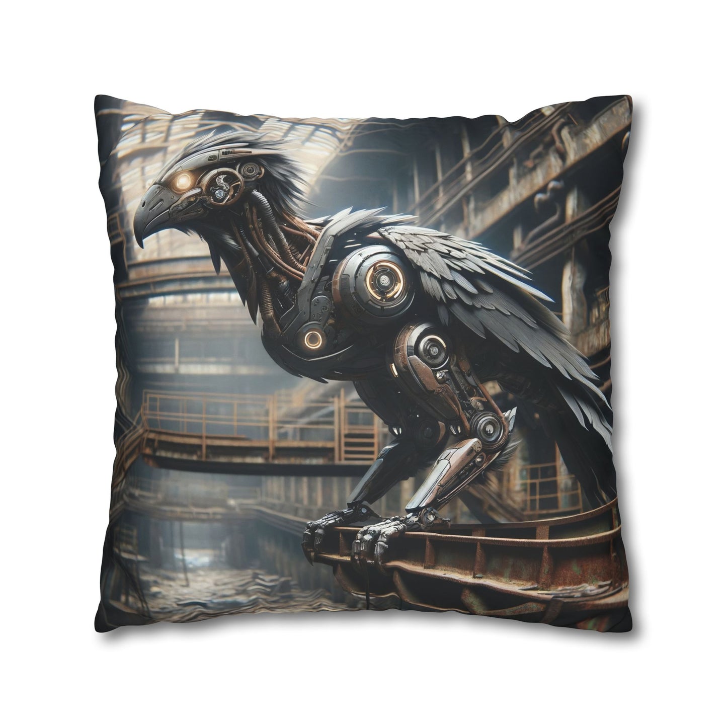 Taie d'oreiller | Carré | Toile de polyester | Steampunk | Rétrofuturisme | Corbeau