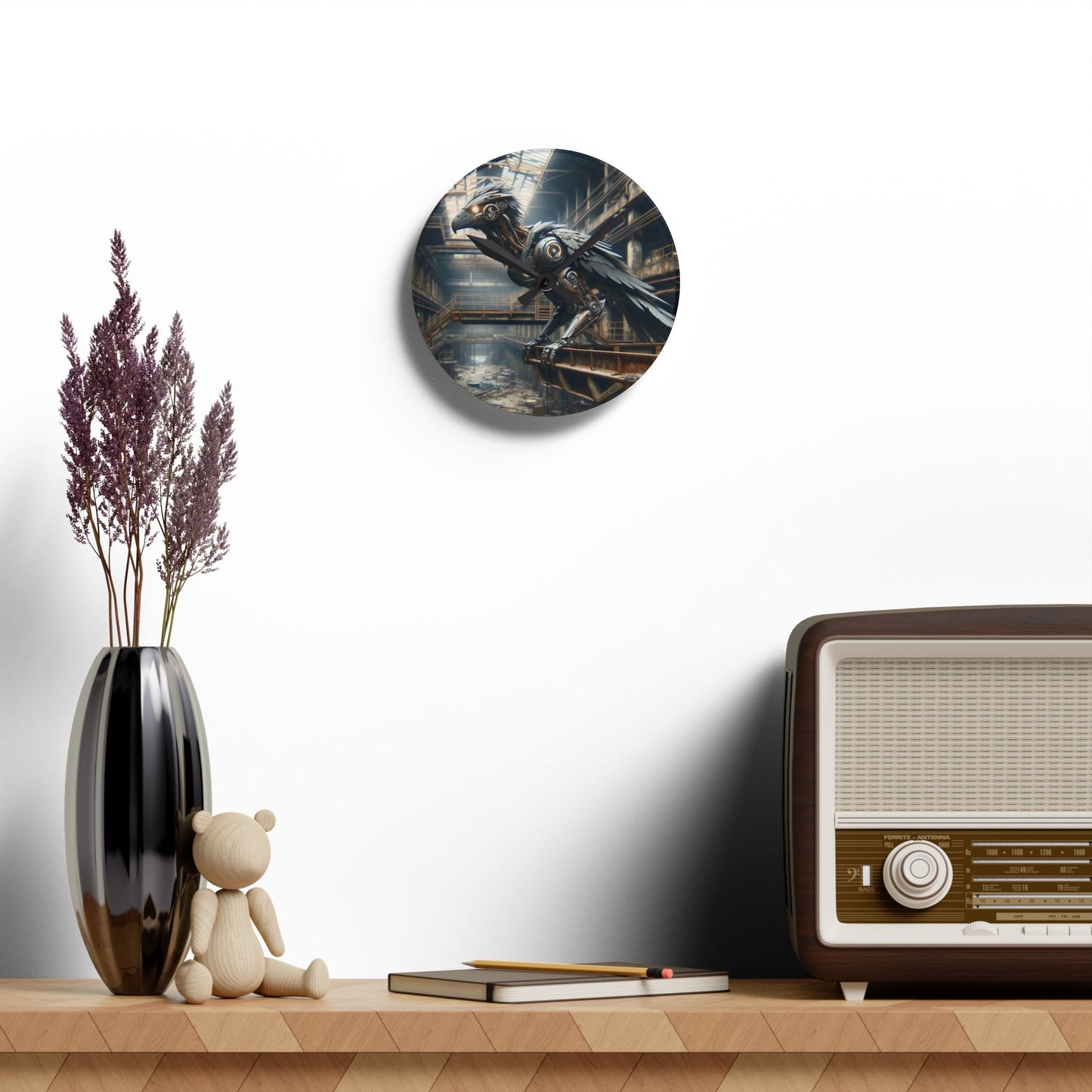 Horloge murale | Acrylique | Ronde ou carrée | Steampunk | Rétrofuturisme | Corbeau