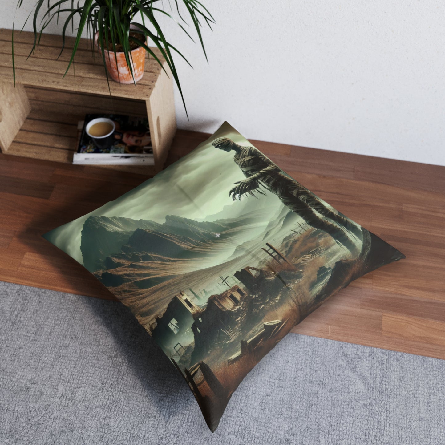 Kussen | Vloerkussen | Getuft | Vierkant | Egyptische horror | Mummie-verschijning