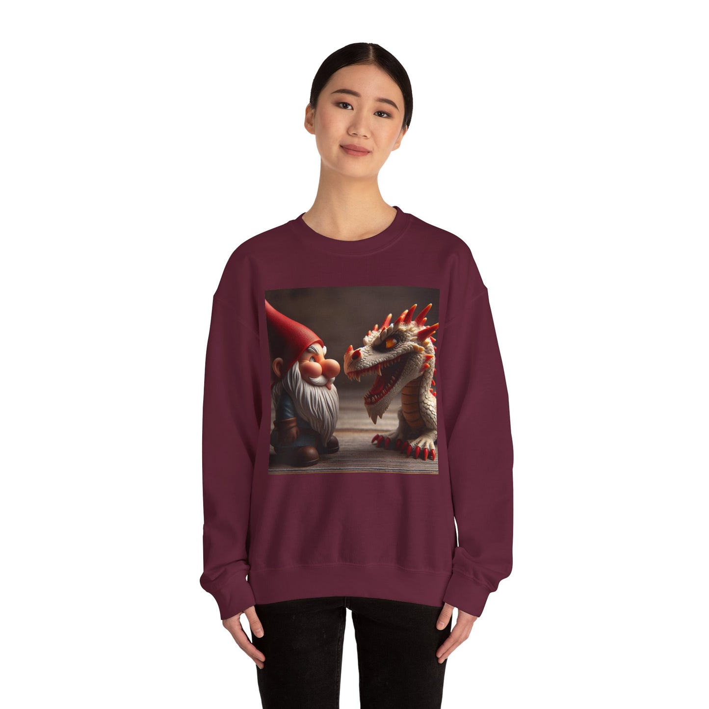 Bluza dresowa | Unisex | Okrągły dekolt | Gruba mieszanka | Fantasy folklorystyczne | Gnom i Smok