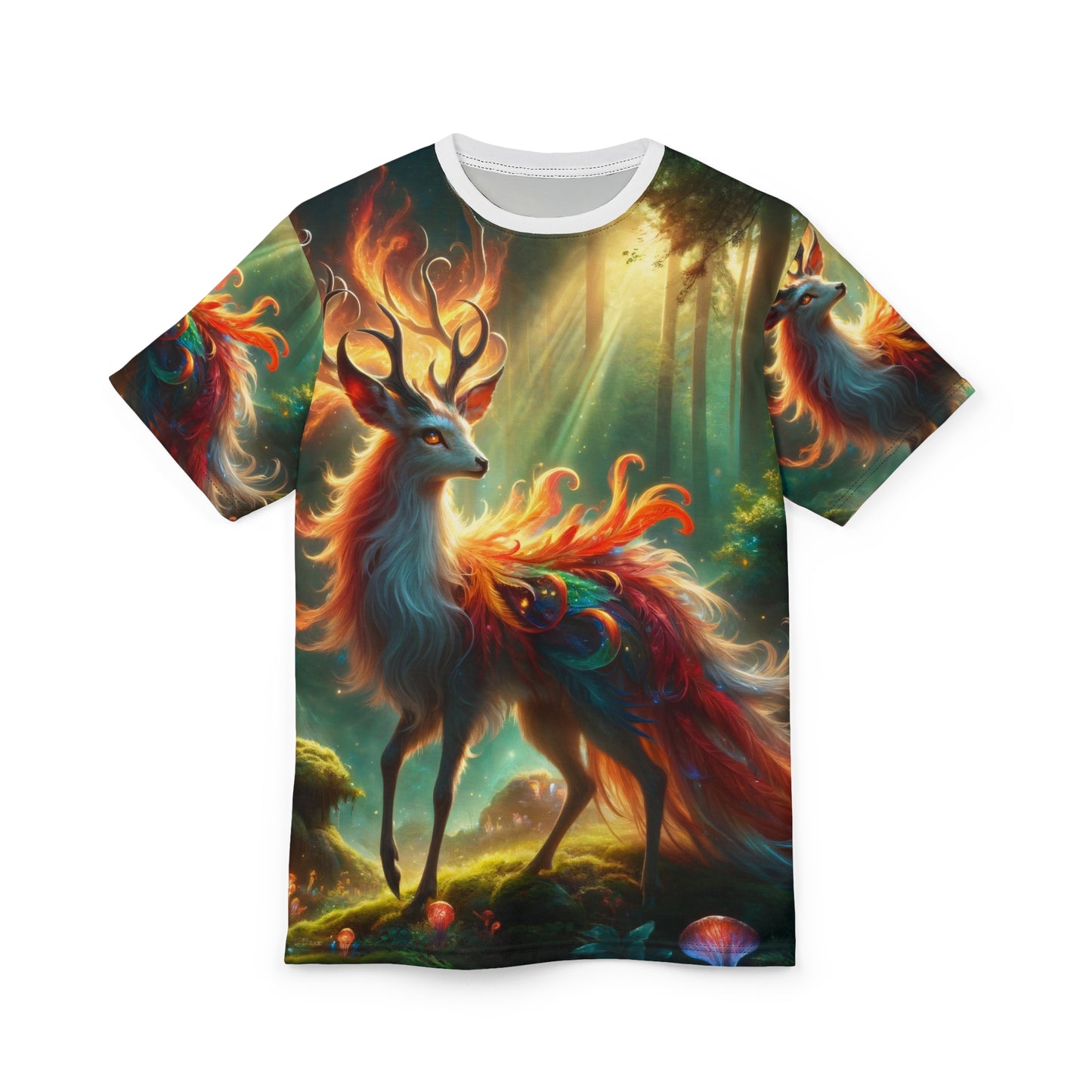 T-Shirt | Nadruk na całej powierzchni | T-shirt unisex | Mistyczna fantazja | Ognisty jeleń