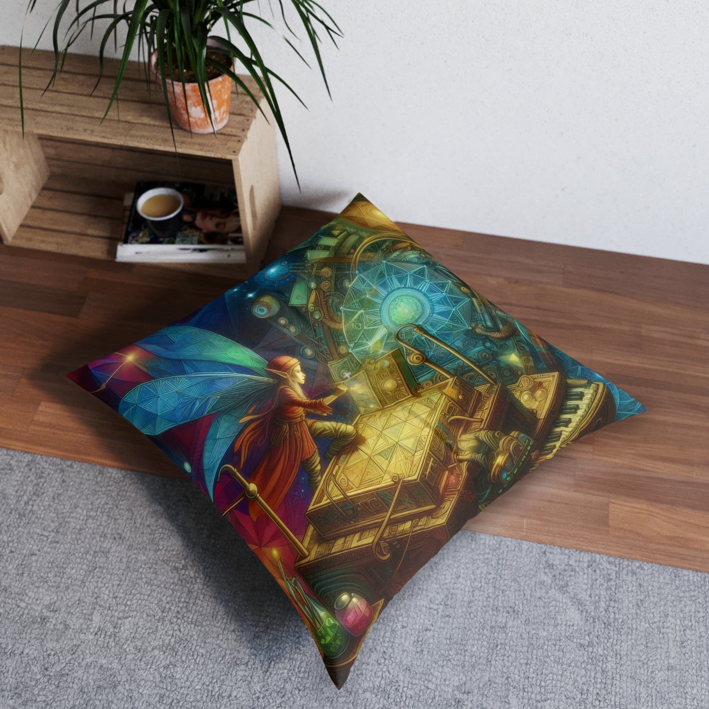 Almohada | Cojín de suelo | Con mechones | Cuadrado | Fantasía Elemental | Hada Geométrica