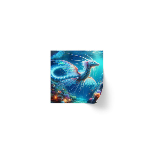 Rouleau d'étiquettes autocollantes | Carré | Mythologie Aquatique | Dragon Marin