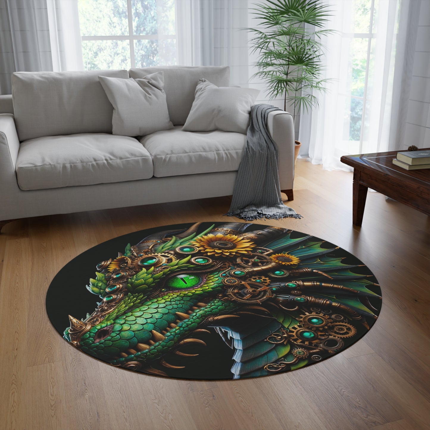 سجادة | دائرية | تنين ستيمبانك | خيال علمي فيكتوري | رأس