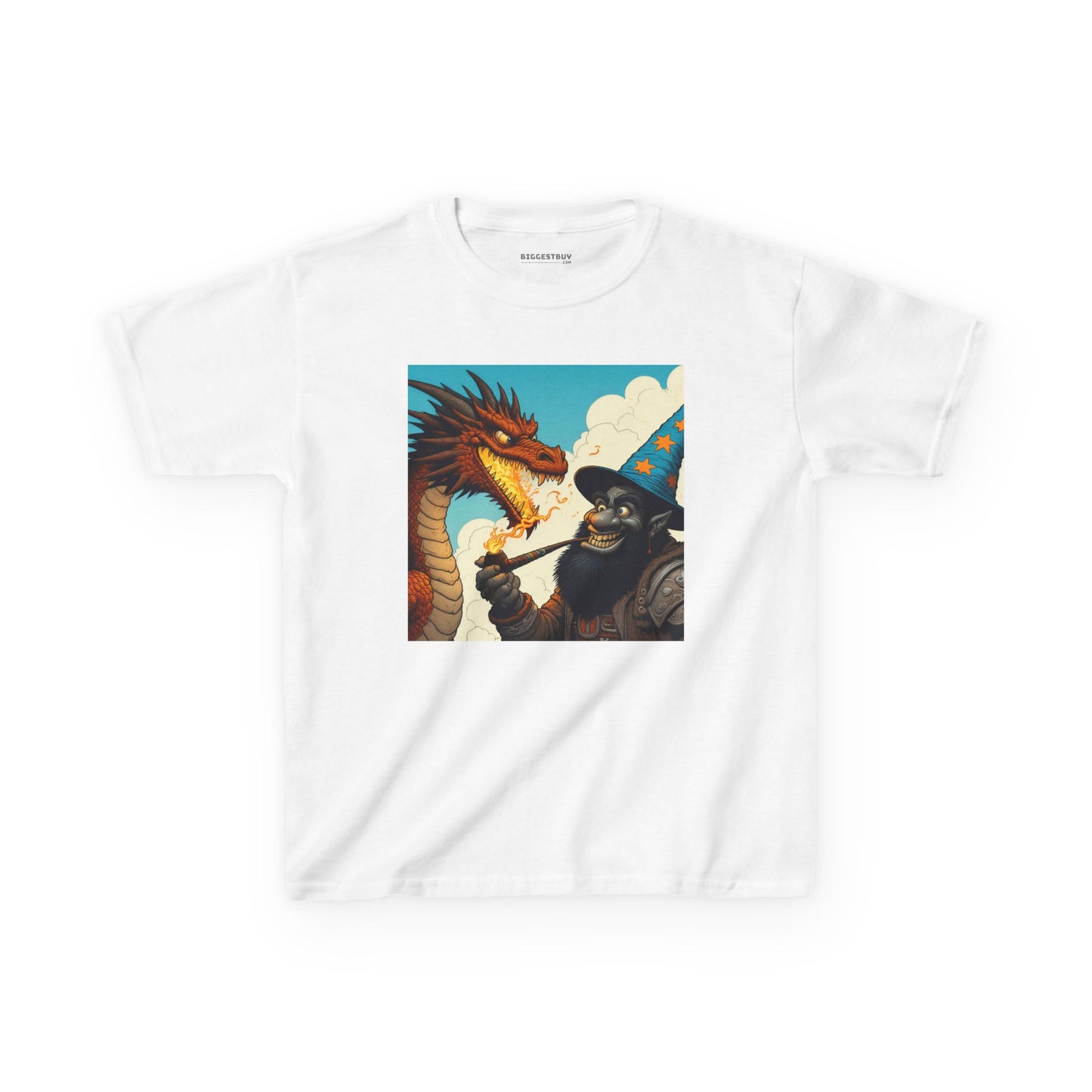 Camiseta | Camiseta Infantil | Algodão Pesado | Fantasia Épica | Duelo de Magia | Dragão