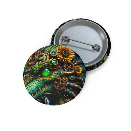 Button | Pin Button | Pin-Back | Steampunk Fantasy | Dragon Head