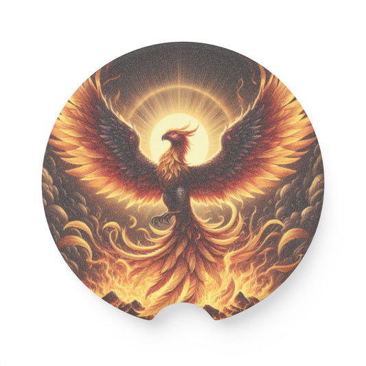 Apoia-copos | Apoia-copos para carro | Pedra-sabão | Fantasia Mítica | Fênix Renascida