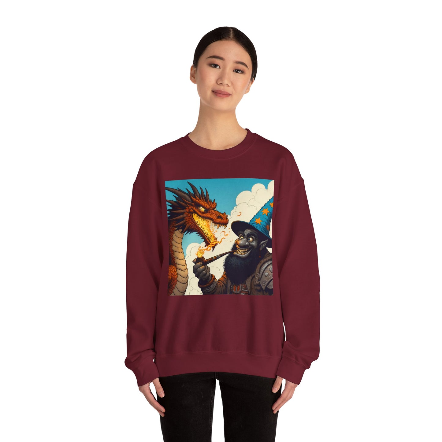 Bluza dresowa | Unisex | Okrągły dekolt | Gruba mieszanka | Heroiczne fantasy | Smok i czarodziej