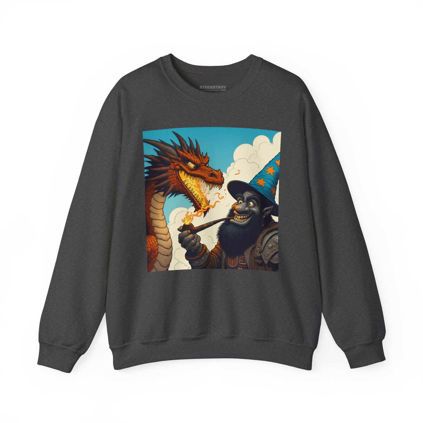 Bluza dresowa | Unisex | Okrągły dekolt | Gruba mieszanka | Heroiczne fantasy | Smok i czarodziej