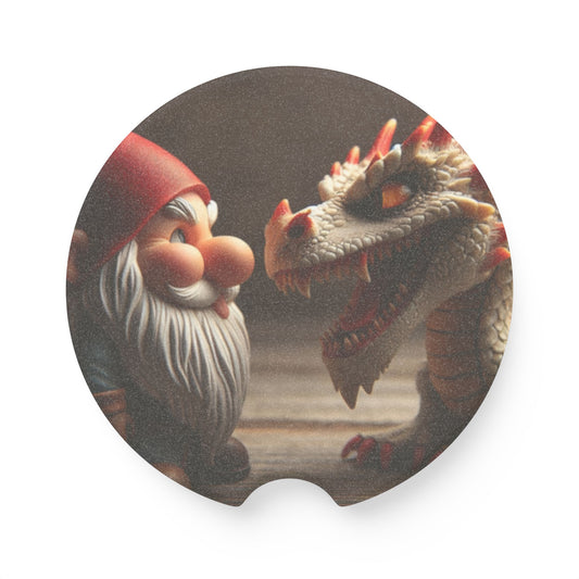 Apoia-copos | Apoia-copos para carro | Pedra-sabão | Folclore Oriental | Gnomo e Dragão