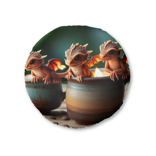 Pute | Gulvpute | Tuftet | Rund | Søt Fantasy Kunst | Baby Drage