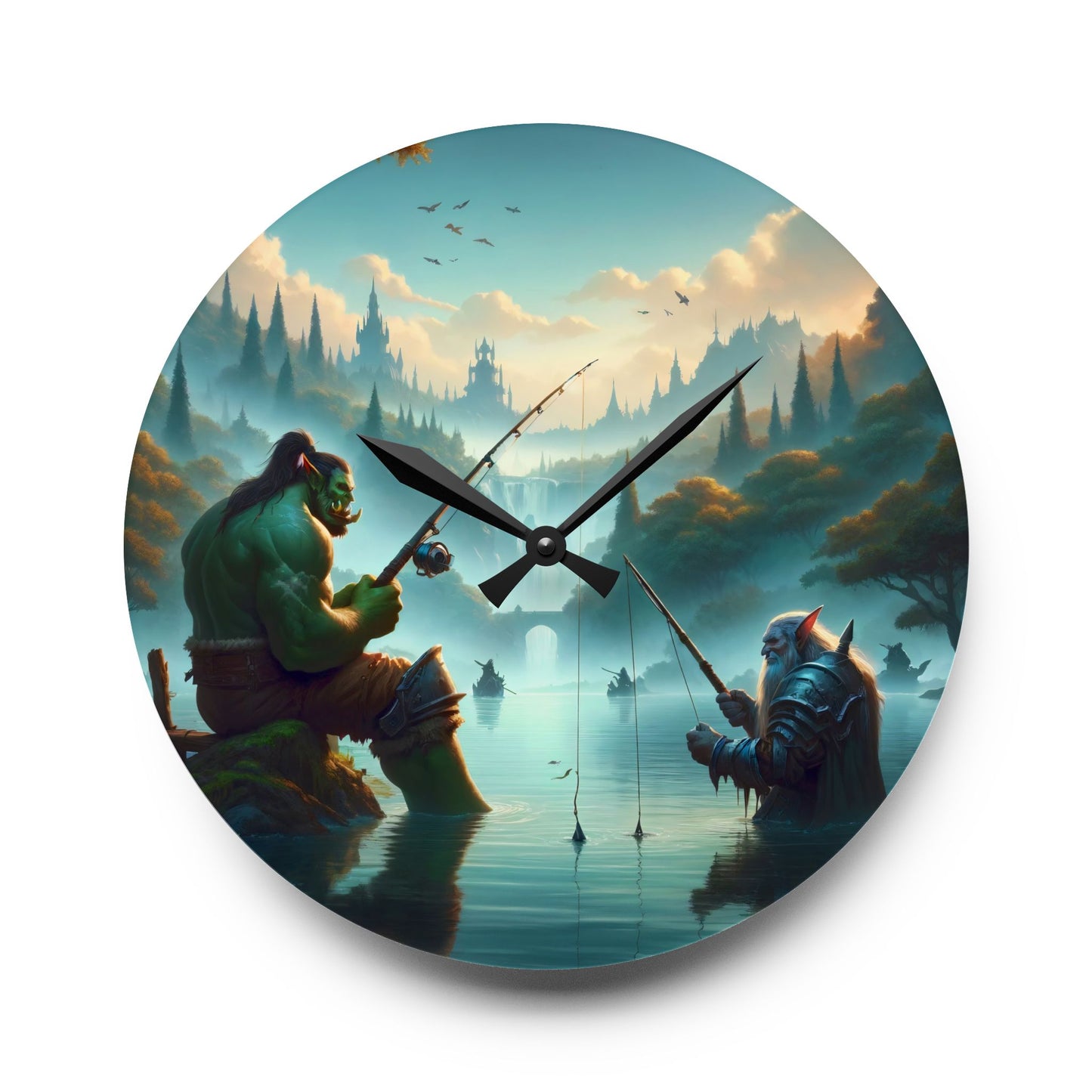 Orologio da parete | Acrilico | Rotondo o quadrato | Fantasy Interrazziale | Amicizia Orc-Nano