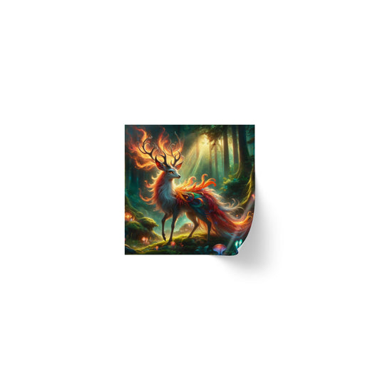 Rollo de etiquetas adhesivas | Cuadrado | Fantasía Elemental | Ciervo de Fuego
