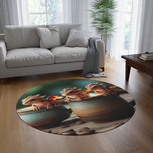 Teppe | Rund | Søt Fantasy Kunst | Baby Drage