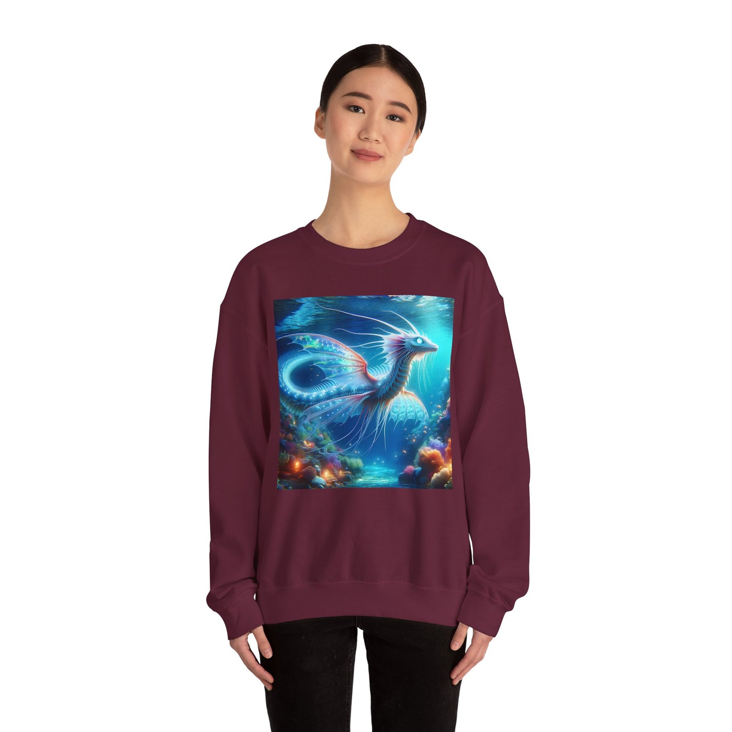 Bluza dresowa | Unisex | Okrągły dekolt | Gruba mieszanka | Mitologia morska | Ryujin | Smok wodny