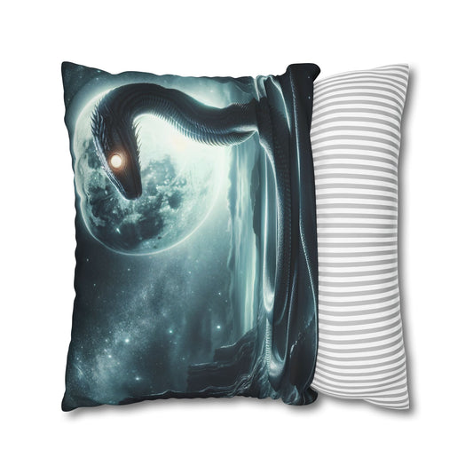 Kussensloop | Vierkant | Polyester canvas | Noorse Mythologie | Jörmungandr | Zeeslang