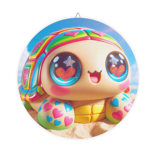 Panneau | En bois | Kawaii Fantaisie | Tortue Arc-en-ciel