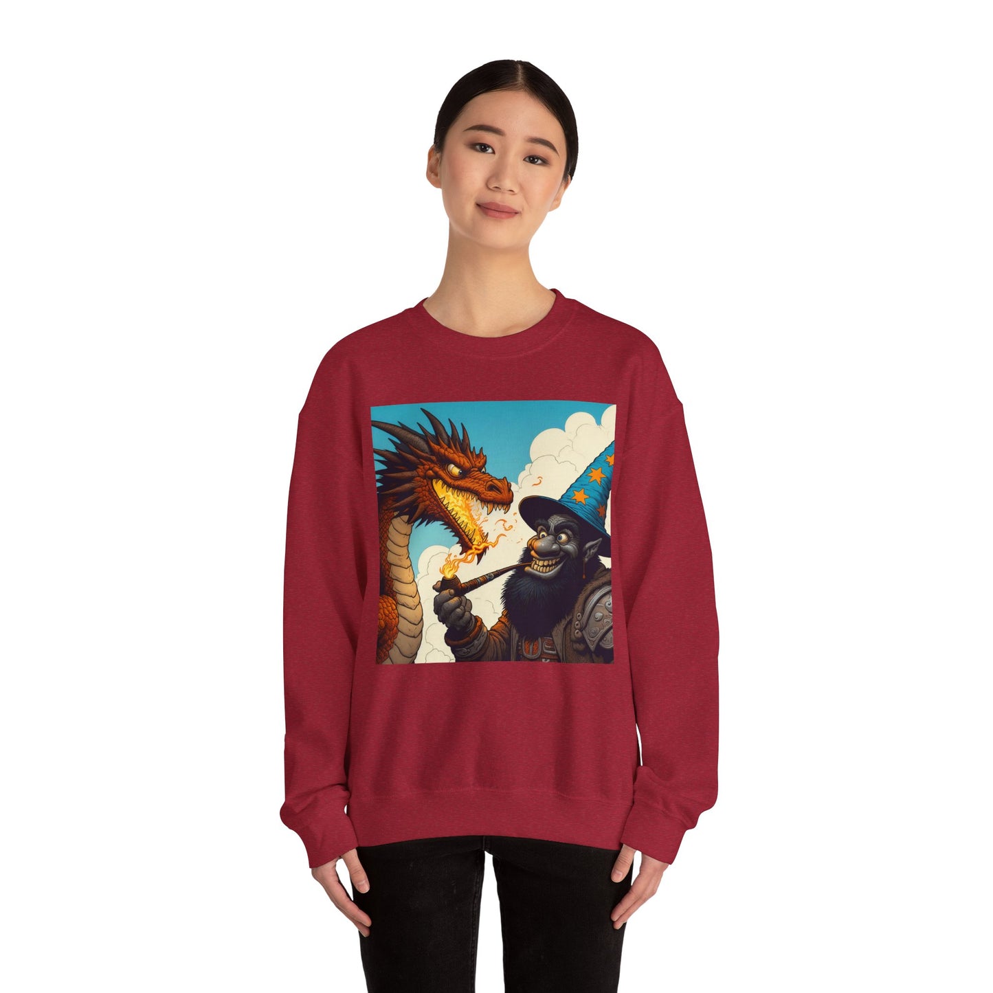Bluza dresowa | Unisex | Okrągły dekolt | Gruba mieszanka | Heroiczne fantasy | Smok i czarodziej