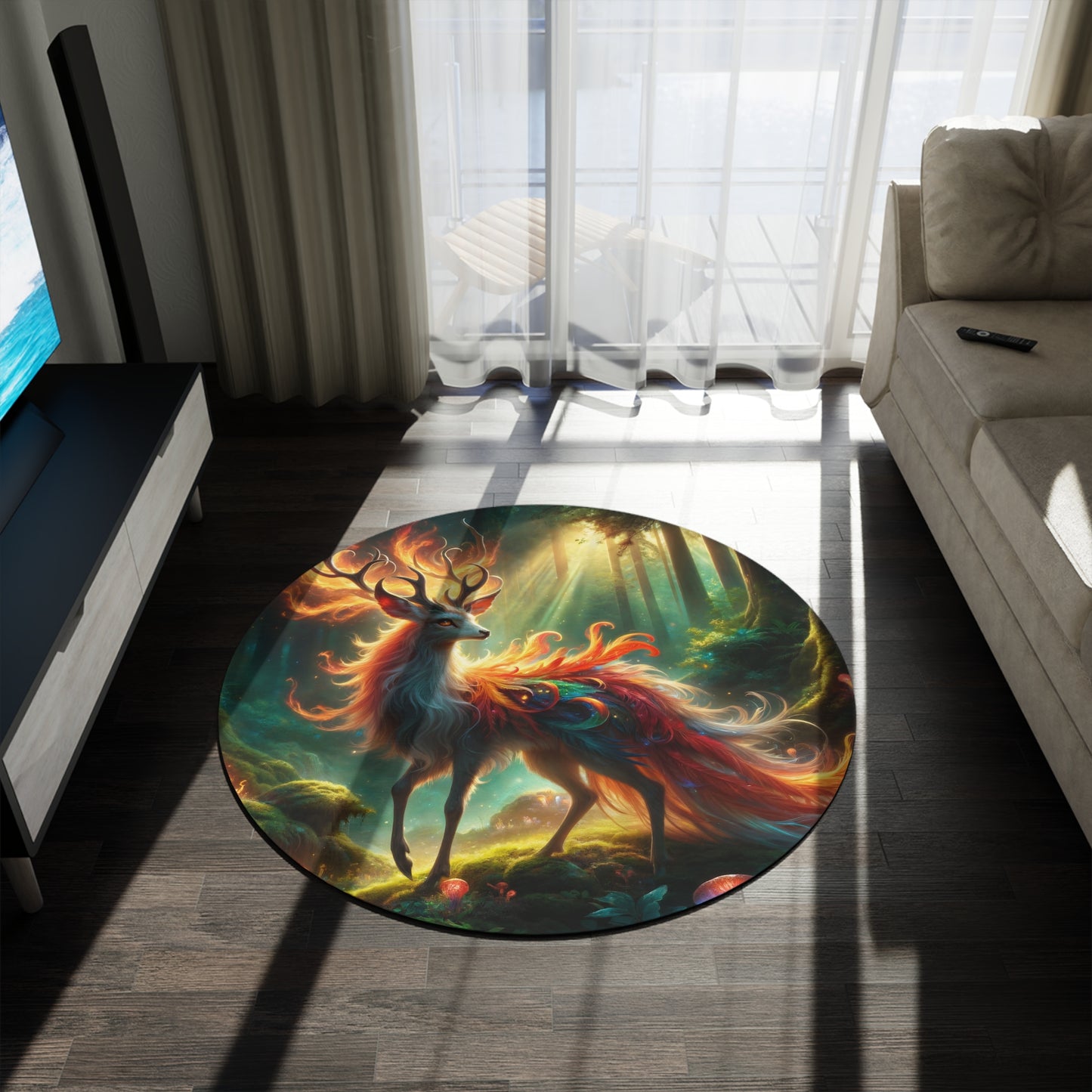 러그 | 원형 | 신화적 판타지 | 불의 사슴