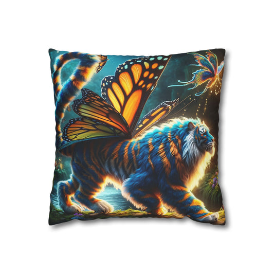 Kussensloop | Vierkant | Polyester canvas | Magisch Realisme | Vlinder Tijger
