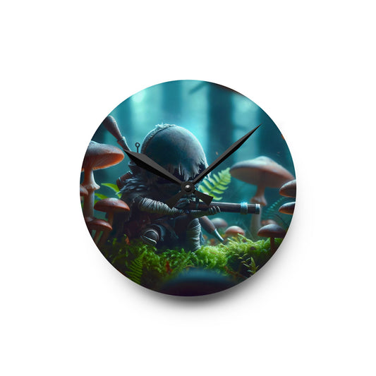Wanduhr | Acryl | Rund oder quadratisch | Biolumineszente Fantasy | Waldkrieger