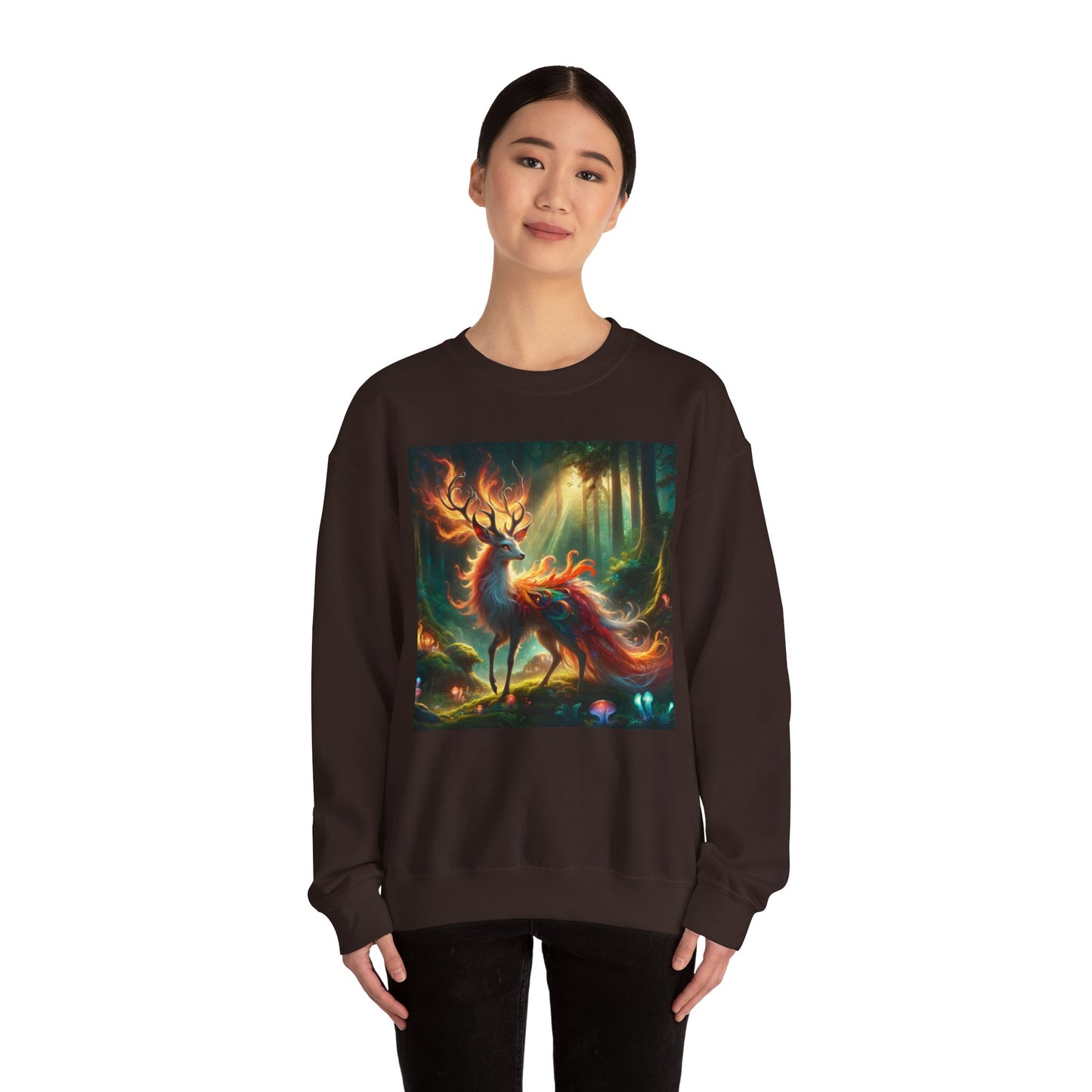 Bluza dresowa | Unisex | Okrągły dekolt | Gruba mieszanka | Mistyczna fantazja | Ognisty jeleń