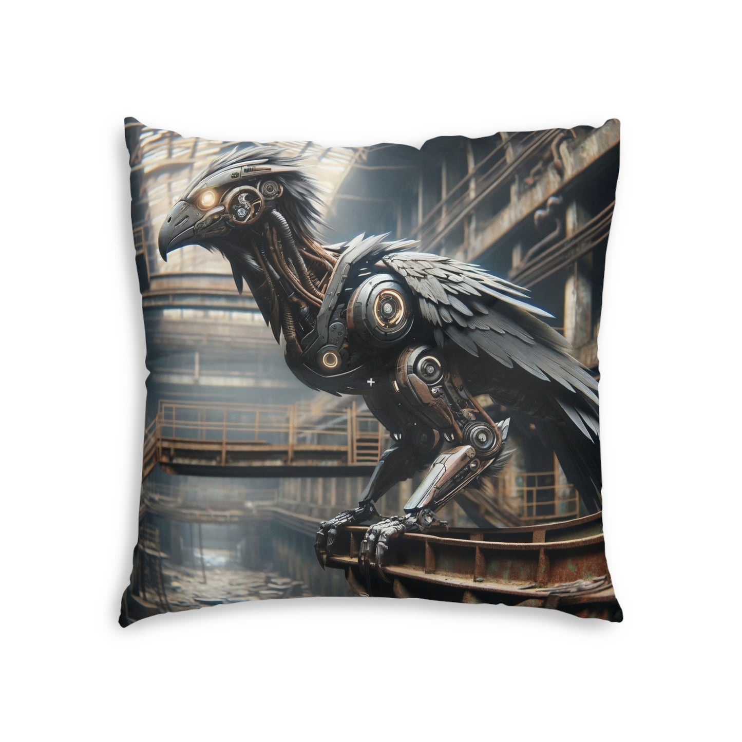 Coussin | Coussin de sol | Tufté | Carré | Steampunk | Rétrofuturisme | Corbeau