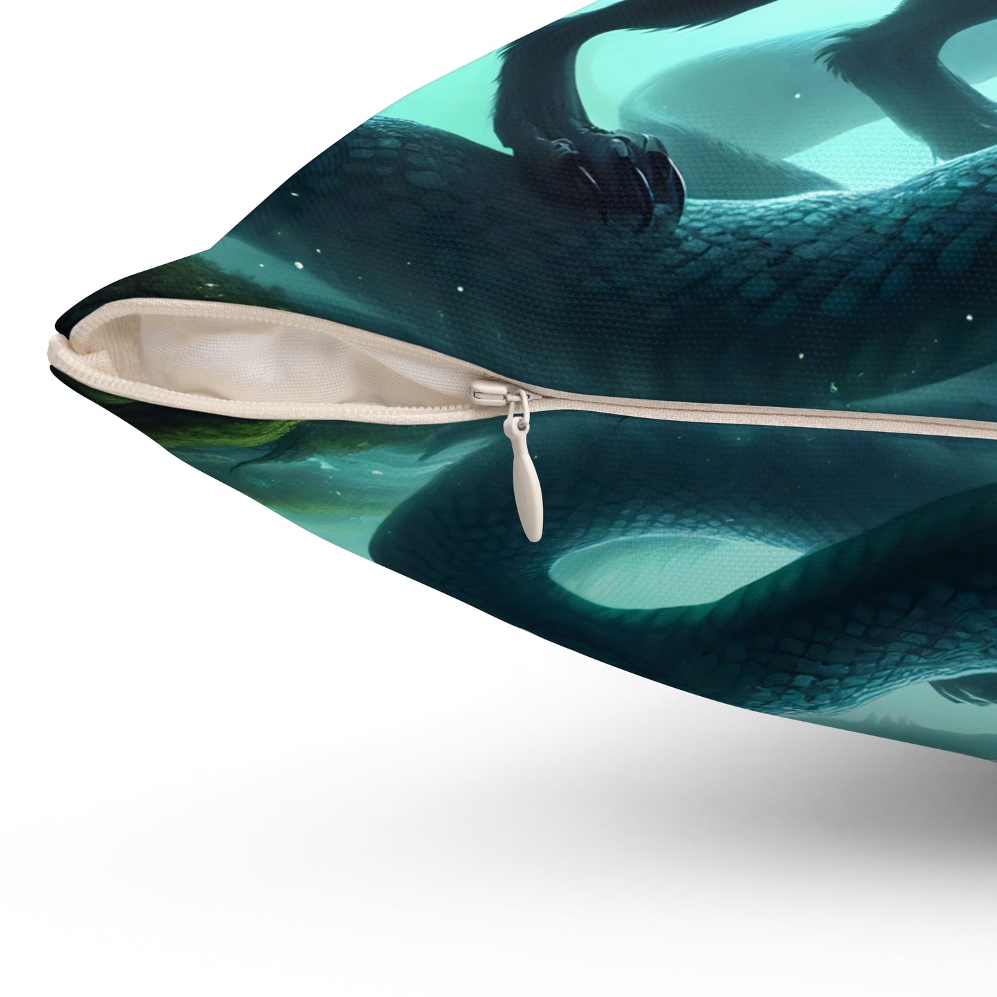 وسادة | بوليستر | مربعة | تنين أسطوري | مخلوق خيالي | جناح ريشي