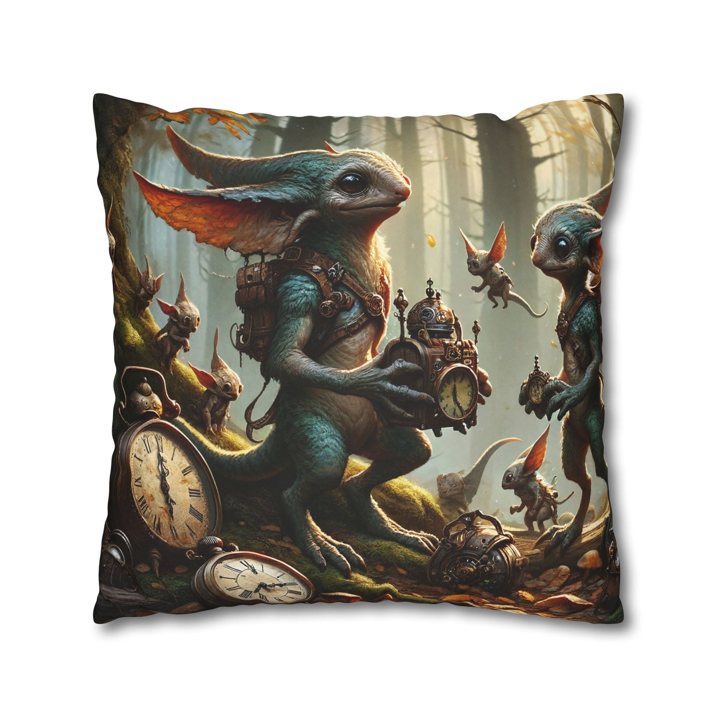 Kussensloop | Vierkant | Polyester canvas | Steampunk Feeën | Boswachters