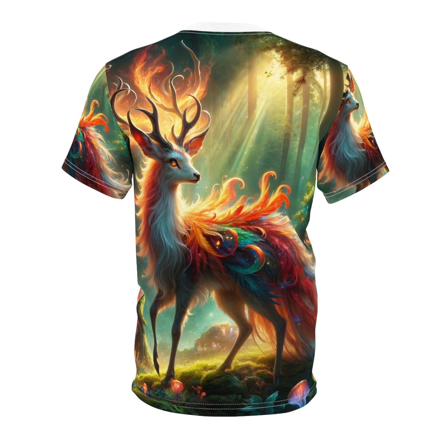 T-Shirt | Nadruk na całej powierzchni | T-shirt unisex | Mistyczna fantazja | Ognisty jeleń
