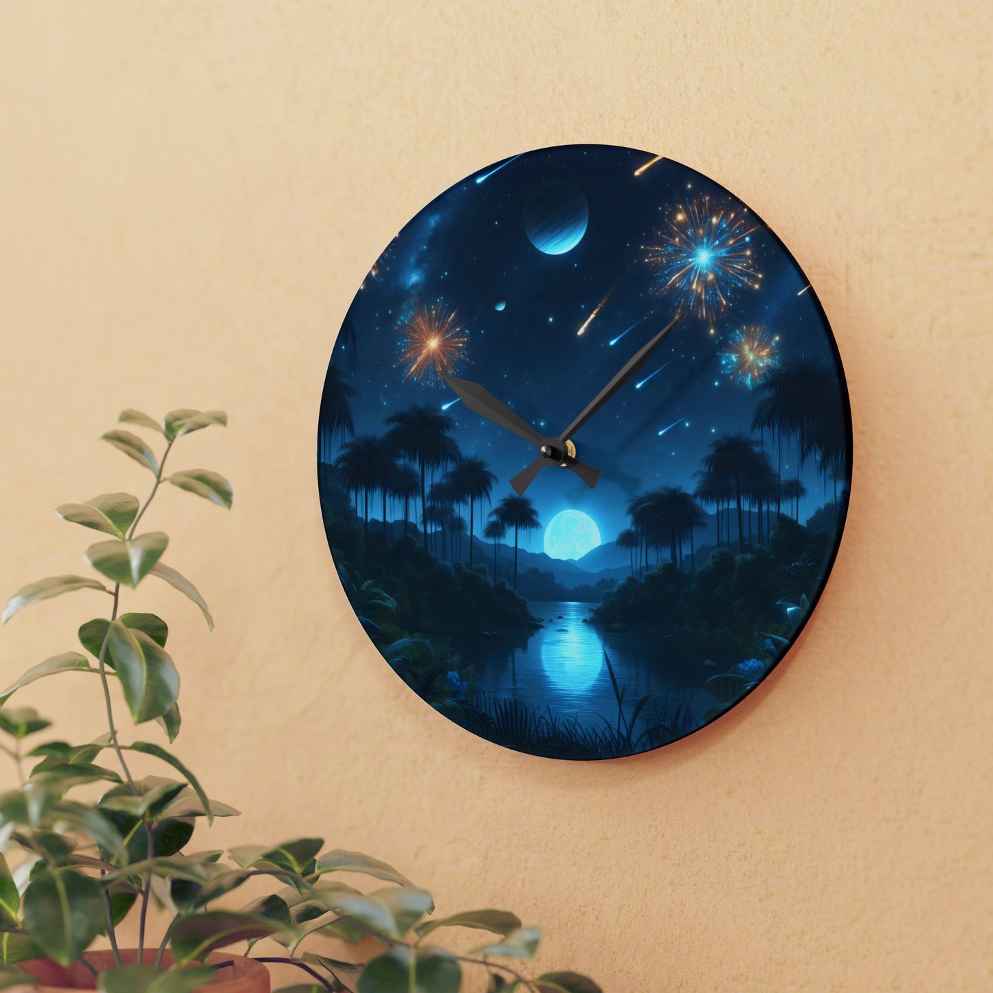 ساعة حائط | أكريليك | مستديرة أو مربعة | فانتازيا كونية | أسترالاغوس | ليل سحري