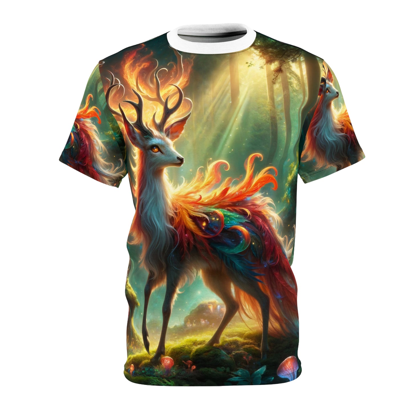 T-Shirt | Nadruk na całej powierzchni | T-shirt unisex | Mistyczna fantazja | Ognisty jeleń
