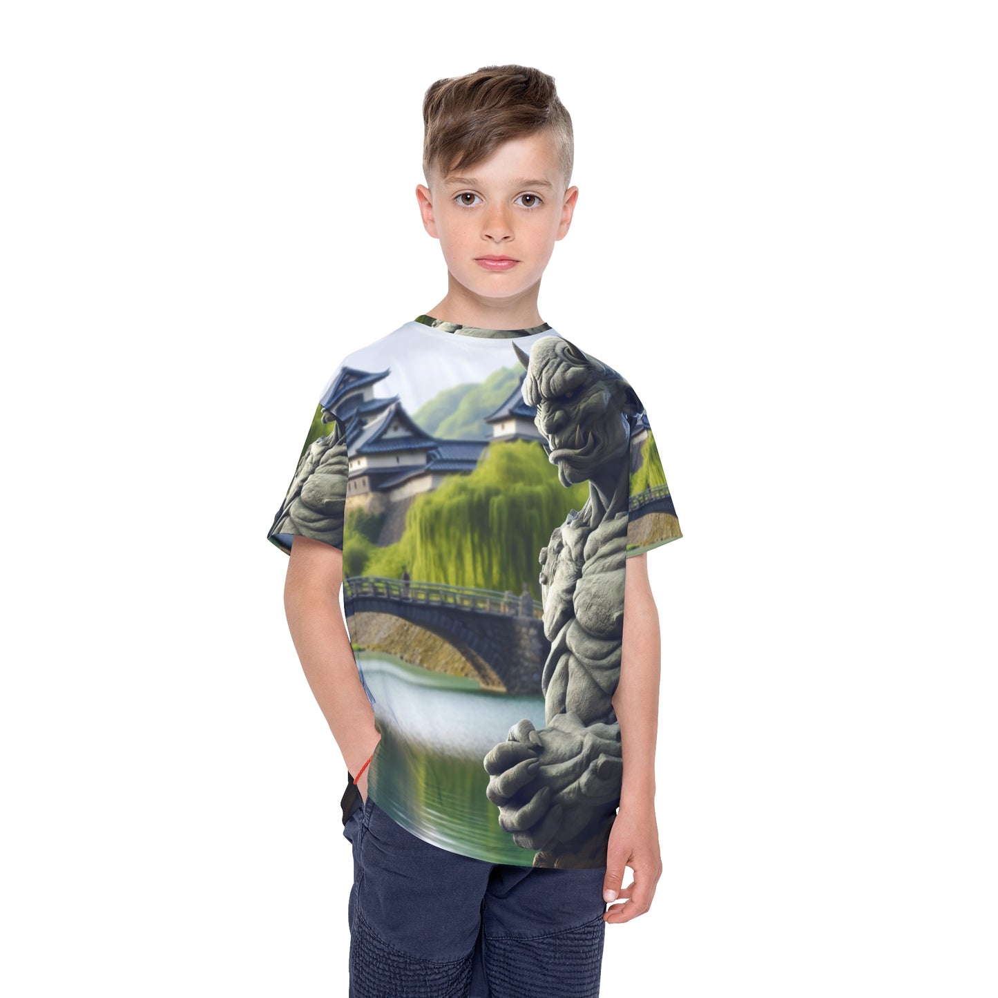 Camisa Esportiva | Crianças | Mitologia Japonesa | Oni | Estátua
