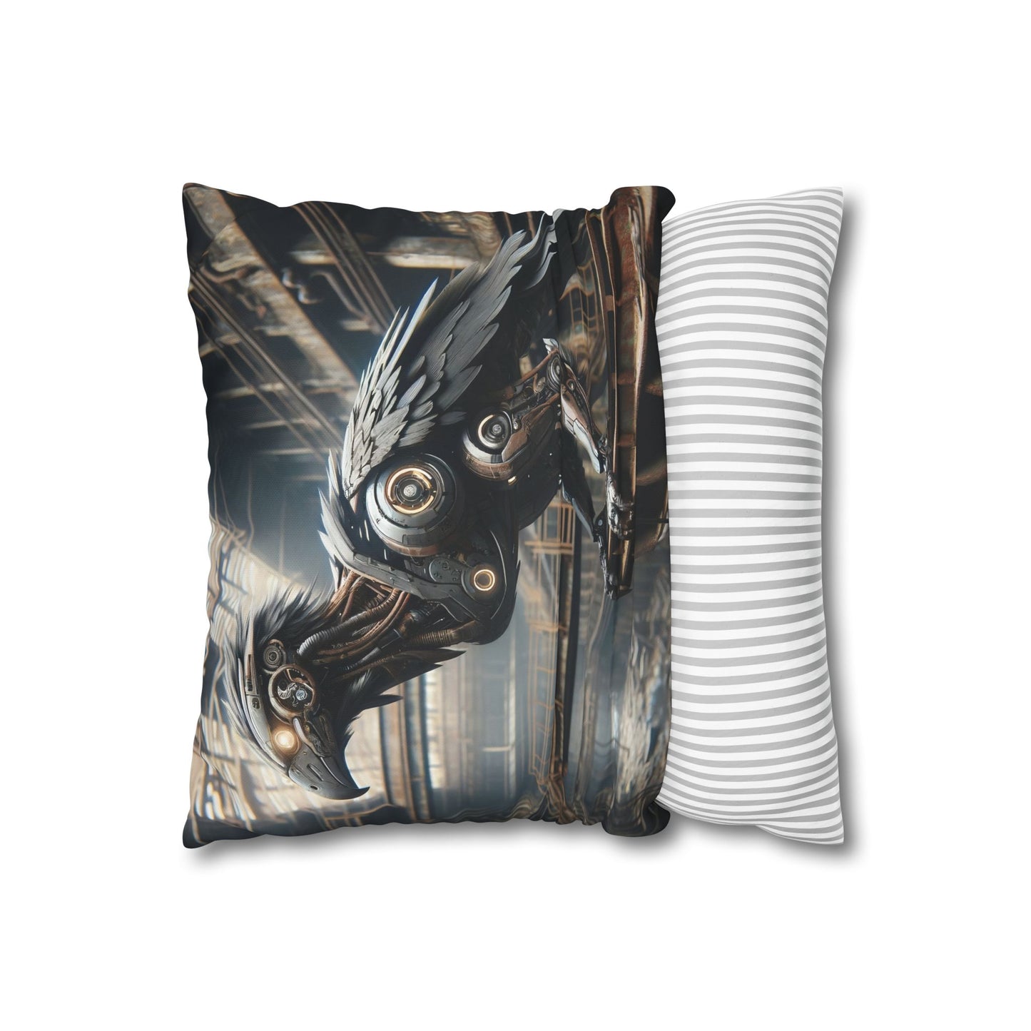 Taie d'oreiller | Carré | Toile de polyester | Steampunk | Rétrofuturisme | Corbeau